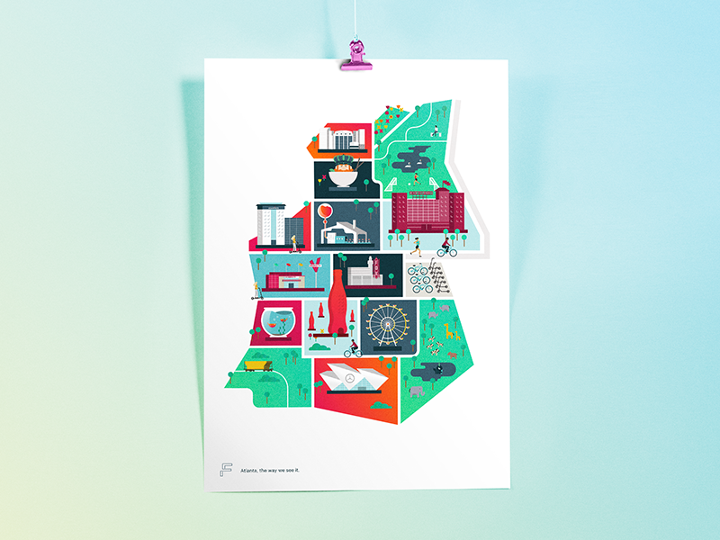 Illustrated map of Atlanta poster atl landmarks atlanta design map illustration illustrated map