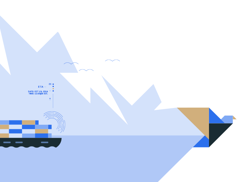 Little bird flat mountain blue design tracking ship freight ocean simple illustration geometric bird