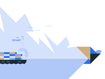 Little bird bird blue design flat freight geometric illustration mountain ocean ship simple tracking