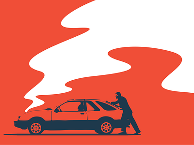 Unreliable broken down car concept design editorial illustration illustration minimal push red silhouette simple smoke unreliable