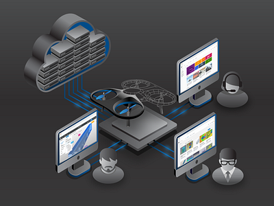 Platform cloud collaboration computers drone engineering illustration service system technology work