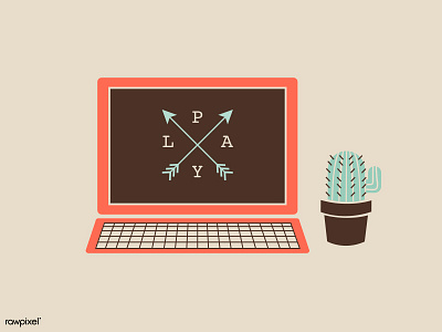 Work Hard, Play Harder cactus fun hipster illustration laptop lifestyle play vector work space