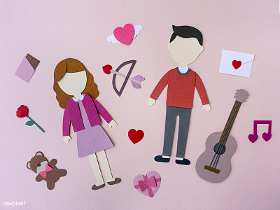 Lovely Paper Craft couple design heart icons love minimal paper papercraft pink sweet valentine