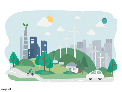 Eco Town city design eco energy environment graphic green hand drawn illustration town vector