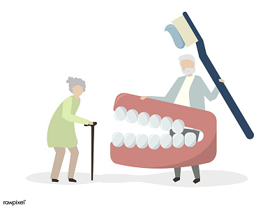 Brush Your Teeth care character couple design graphic design icon old people senior teeth tooth brush vector