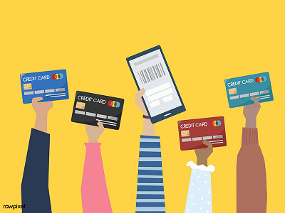 Credit Cards concept credit card design finance graphic design hands icons illustration mobile phone vector