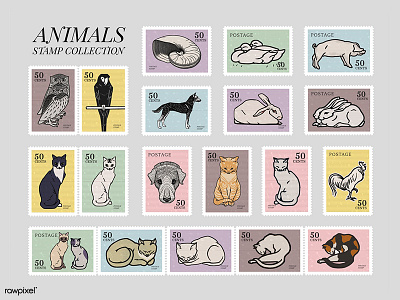 Stamps Collection: Vintage Animals animal bird cat cute design graphic graphic design icon icons illustration set stamp vector vintage