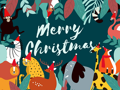 Merry Jungle Christmas :) animal character christmas cute design fun graphic graphic design illustration jungle merry christmas vector xmas