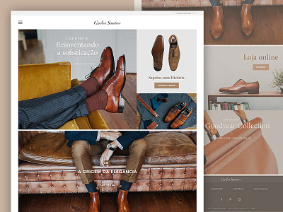 santos shoes clean fashion grid homepage institutional shoes typography website