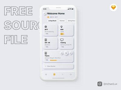 Neumorphism Smarthome Mobile Concept app control download flat free freebie ios iot iphone minimal mobile neumorphic neumorphism settings sketch skeuomorphic smart smarthome ui white