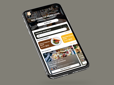 BearCafe Restaurant Mobile Website bear bold branding browser cafe cafe branding fluent design logo minimal mobile modern responsive responsive website restaurant sleek website