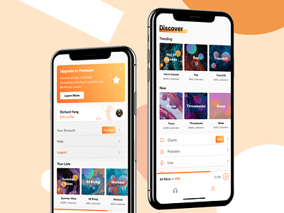 Music Stream Concept audio browse cover art discover flat gradient hiphop ios iphone listen minimal modern music profile rap redesign soundcloud stream