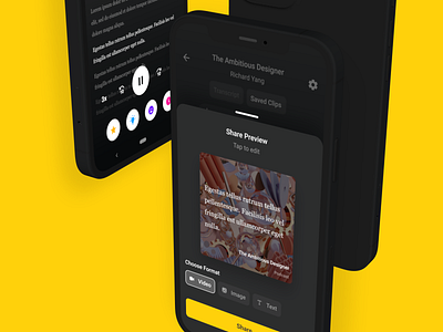 Podcast Transcription + Share Clip Concept android app branding growth listen music podcast quote share snippet social stream transcription video