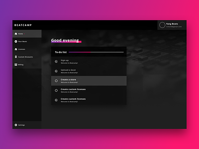 Dashboard Concept beat dark dashboard home music settings site song stream theme ui web