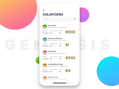 GENESYS – Browse Volunteers (Seeker View) apple finder ios iphone karma list mobile profile rating task volunteer x