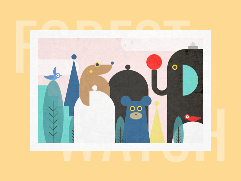 Vintage Animals Illustration retro tree elephant bear polaroid photo forest animal minimal flat illustration vintage