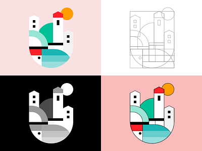 Sea Tower Illustration building colorful flat icon illustration minimal ocean sea tower water waves