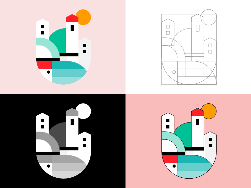 Sea Tower Illustration waves colorful icon illustration minimal flat building water ocean tower sea