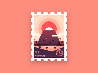 Japan Stamp Rebound flat gradient icon illustration japan logo minimal nippon rebound shadow stamp warm