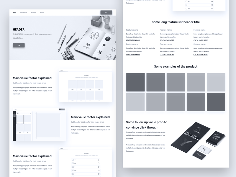 Wireframe Landing Page for Web App process web website mockup minimal wireframe page landing home flat clean