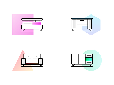 Furniture Illustration chair color couch furniture gradient home icon illustration line logo table