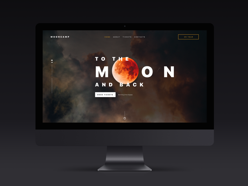Moon Tour Conceptual Landing Page desktop flight tickets book home page landing website web travel space moon