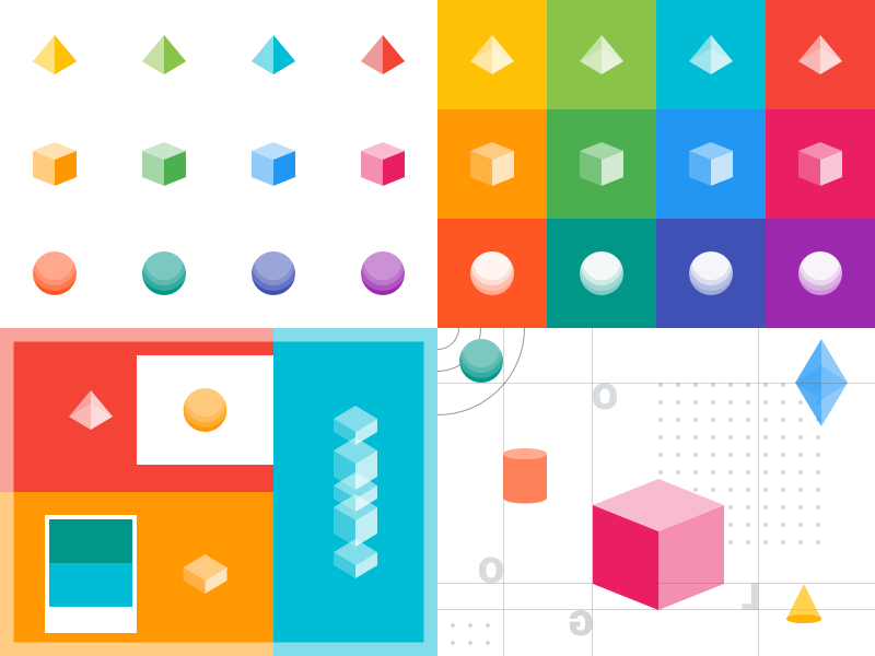 Artboarding WIP Process pop inspiration artboard moodboard isometric shape colorful color geometric