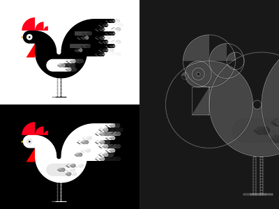Rooster Illustration animal barn chicken egg farm geometric icon logo rooster tutorial vector wireframe