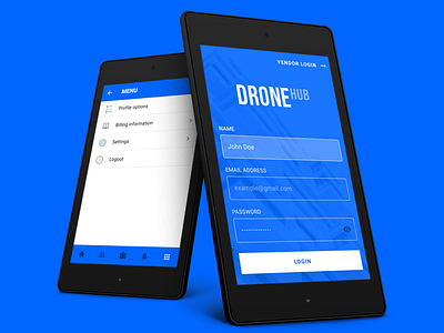 Login Screen + Settings android blue booking drone form google hub login material signup