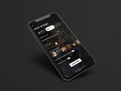 Edit Event Options Screen dark event filter food friend invite ios iphone meal mobile option plan