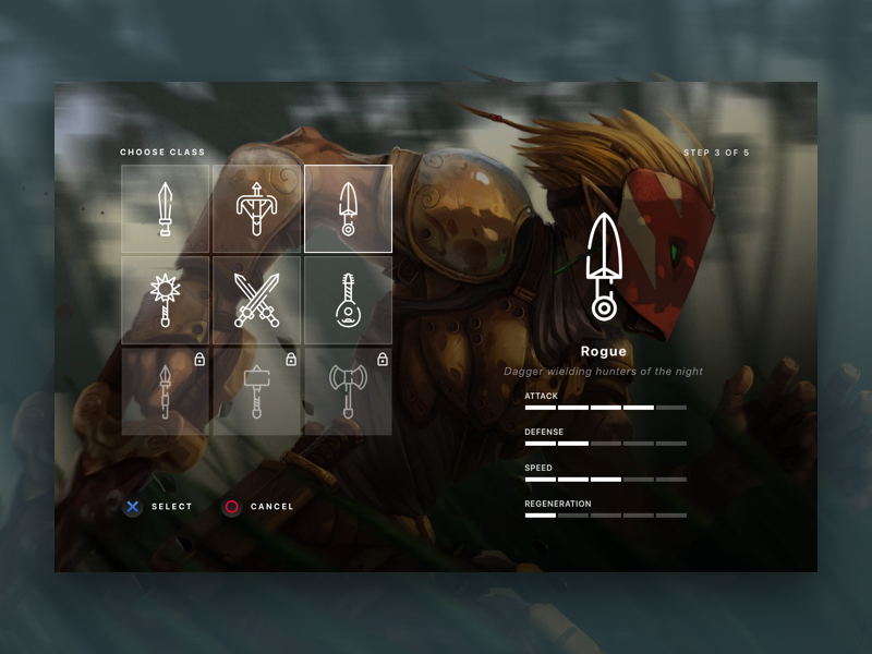 Character Selection 1.1 character selection video game rpg role ui menu onboard class pick