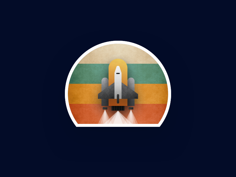 Vintage Rocket Stamp logo flat icon illustration vector sticker launch space rocket vintage