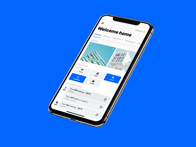 Smart Home Control Panel app blue color control control panel flat home house interface ios iot iphone minimal modern smart temperature ui