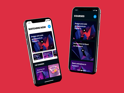 Framer X Design+Code Progress app card carousel code course design education framer framer x ios iphone learn mobile online scroll tab video watch