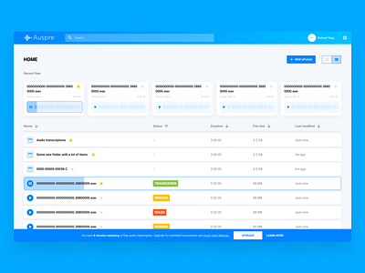 Audio Transcription Dashboard—List View (WIP) ai audio brand branding icon illustration logo machine learning microphone minimal modern music radio scribr sound soundwave transcribe transcription vector voice