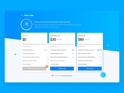 Select a plan page (WIP) ai audio branding compare dashboard microphone plan price prices pricing select sound soundwave toolbar transcribe transcription voice