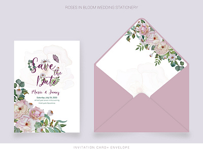 Save the date card, envelope with painted flowers brochure butterfly card envelope floral flower frame invitation leaf love marriage paint pattern pink save the date template vintage watercolor wedding writing