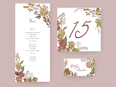 Autumn wedding collection place card table number card