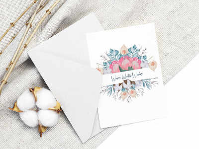 Greeting card with flowers and eucalyptus branch eucalyptus feathers flowers leaves poppy tree