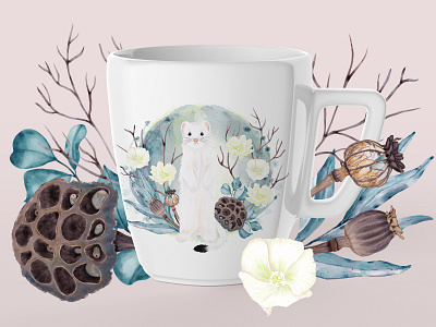 Weasel in the forest cartoon cup ermine forest fox fur hand drawn mammal mop stoat weasel white animal wildlife zoo