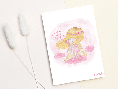 Cute angel with hearts angel card cartoon character cloud girl greeting heart hearts hero valentine card valentines valentines day wing wings