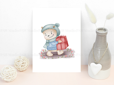 Teddy bear with gift box boxing day card cartoon character flowers heart hero present stump teddy teddy bear valentine card valentines valentines day