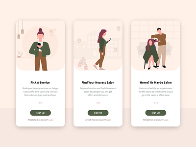 Salon App Onboarding app ui beauty app beauty salon illustration onboard onboarding onboarding illustration onboarding screen onboarding screens onboarding ui salon salon app ui