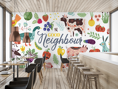 Illustration Mural Design for Small Restaurant design graphic design illustration illustration mural mural restaurant