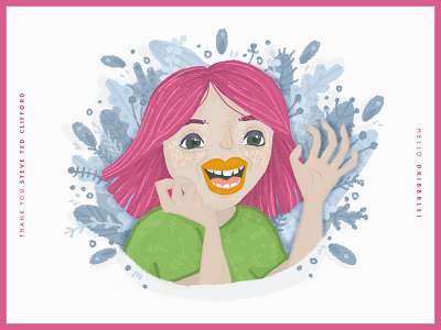 Hello Dribbble character debut digital doodle first shot floral girl illustration leaves photoshop smile