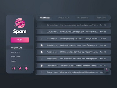 Spam inbox (Dark mode)