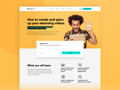 LearnWorlds webinar elearning form homepage landing register webinar webpage
