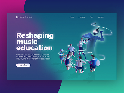 Mercury Orbit Music landing page (dark version) ai homepage illustration landing page landing page illustration maestro music music class musicians rehearsal