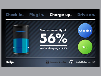 DC Fast Charger UI Design battery status blink blink network charge design ecotality electric vehicle electric vehicle charger evse ui ev charger start and stop buttons touch screen ui