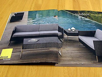 Danao Outdoor Magazine Ad advertisement architectural digest danao outdoor design furniture identity magazine ad outdoor furniture spread square logo swimming pool yellow logo